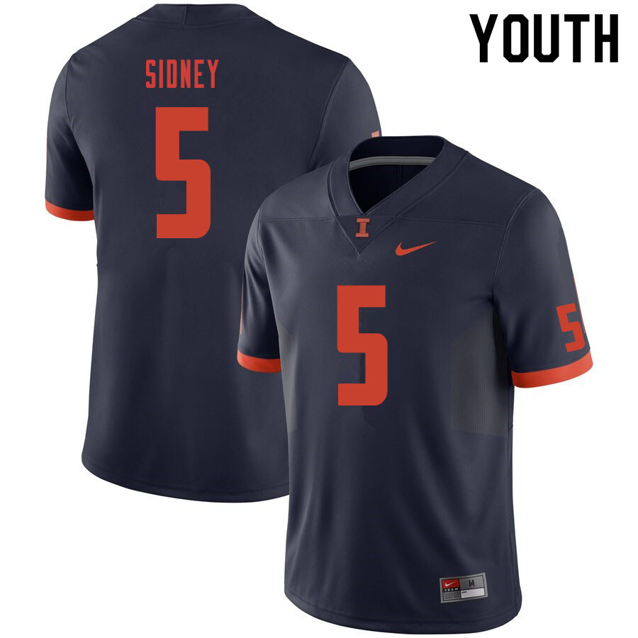Youth #5 Trevon Sidney Illinois Fighting Illini College Football Jerseys Sale-Navy